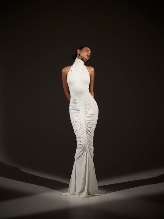Damen Elegantes Leopardenmuster Maxikleid mit hohen Kragen und raffinierten Schnitten EB