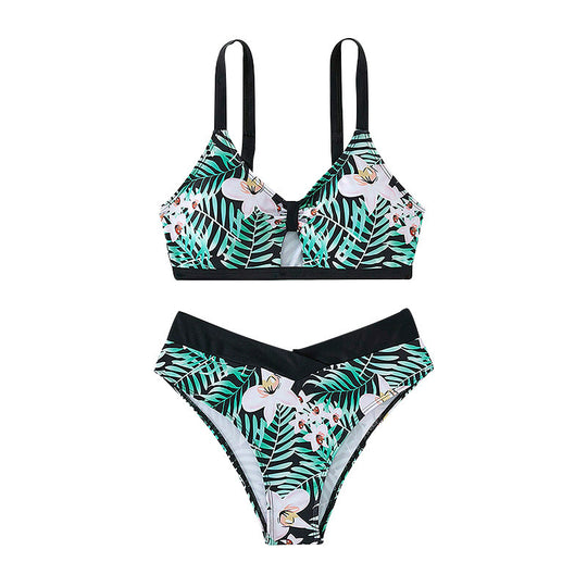 Damen Bikini-Set mit hohem Beinausschnitt und femininen Blumenmustern EB