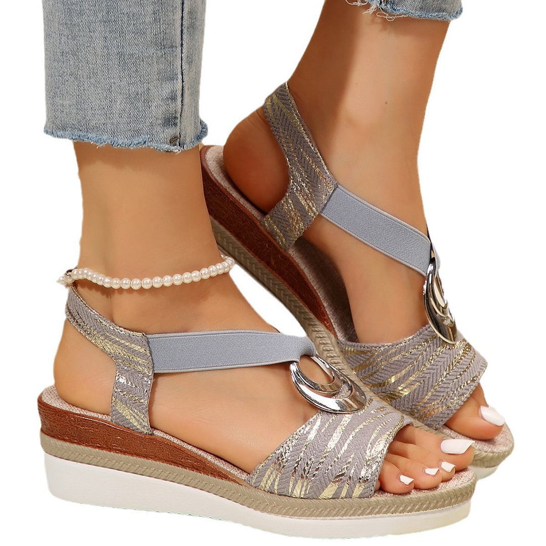 Damen Wedge-Sandalen mit elastischen Riemen und modischem Ringdetail EB