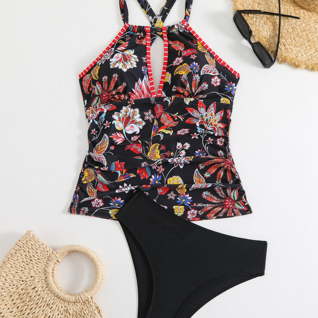 Damen Tankini-Set mit floralem Oberteil und hoch geschnittenen Höschen EB