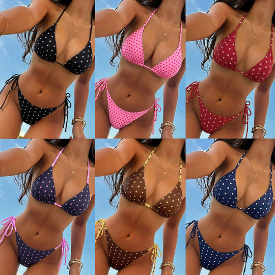 Damen Polka-Dots Bikini mit verstellbaren Bindebändern EB