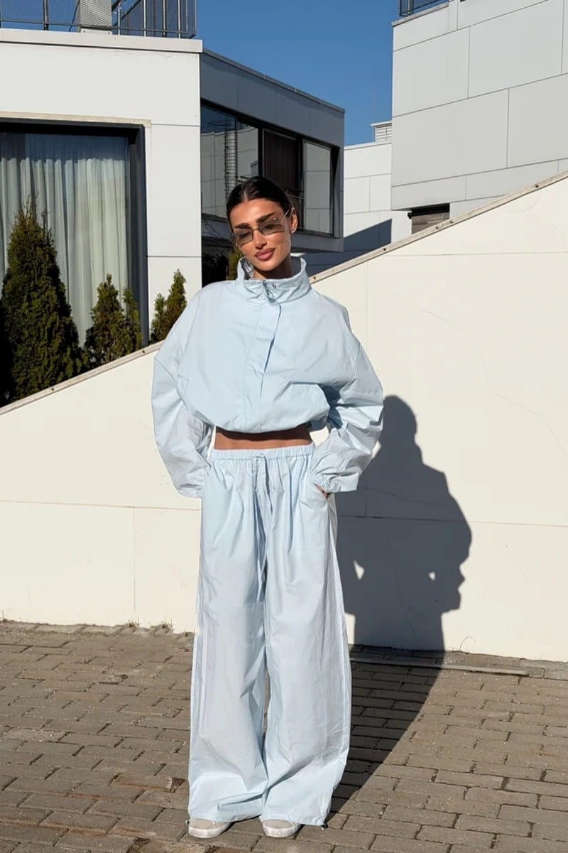 Damen nan lässiges Zweiteiler-Set aus fließendem Stoff mit weitem Bein EB