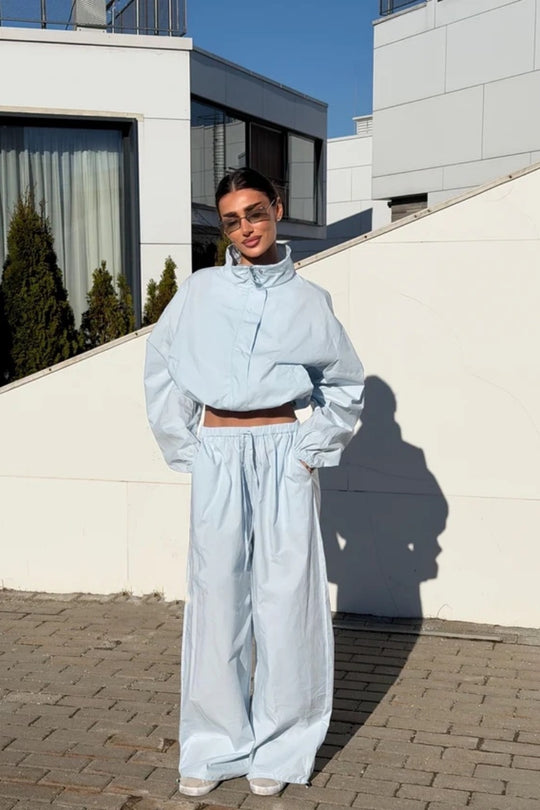 Damen nan lässiges Zweiteiler-Set aus fließendem Stoff mit weitem Bein EB