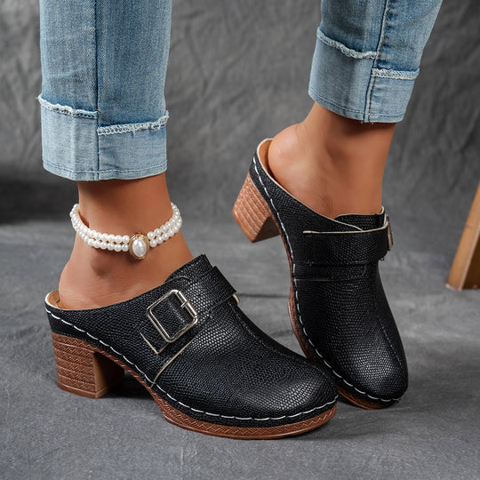 Damen Komfortable Clogs mit dekorativem Schnallenverschluss EB