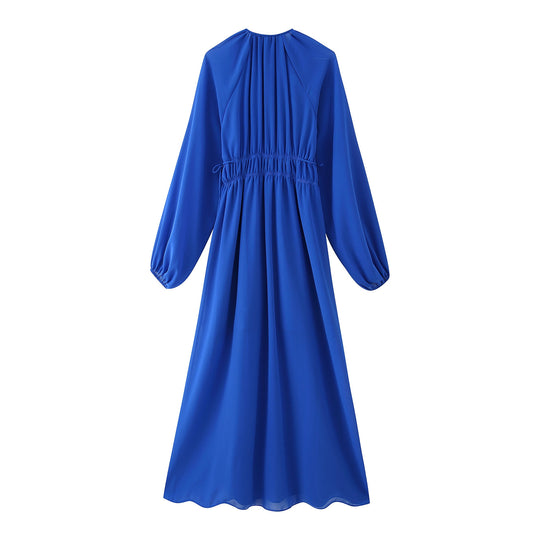 Damen Maxikleid mit eleganter Wickeloptik und femininen Rüschen EB