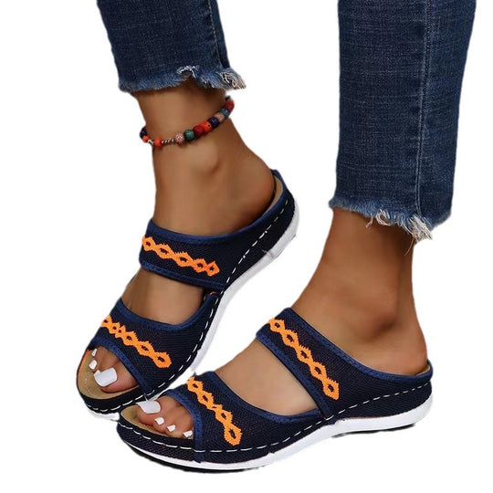 Damen Komfortable Zehenschuhe mit buntem Riemendesign und gepolsterter Sohle EB