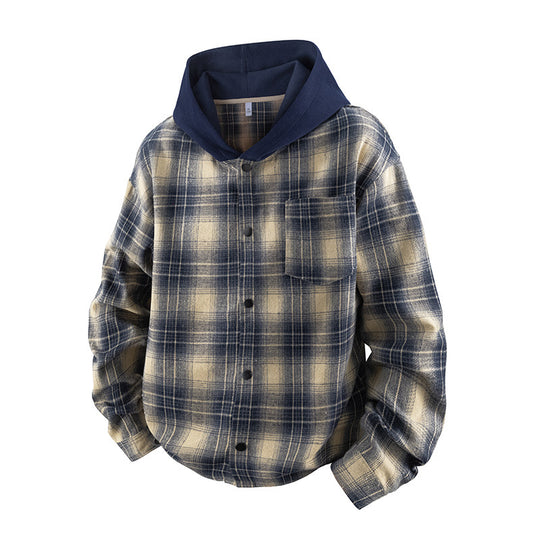 Herren lässige Hemdjacke mit gefütterter Kapuze und Karomuster EB
