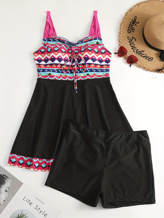 Damen Sportliches Badeanzug-Set mit modischem Oberteil und Shorts EB