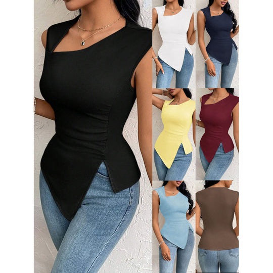 Damen Schnittiges Oberteil mit asymmetrischem Saum und figurbetontem Design EB