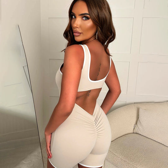 Damen Sportlicher Jumpsuit mit dekorativen Kontrastnähten und figurformendem Schnitt EB