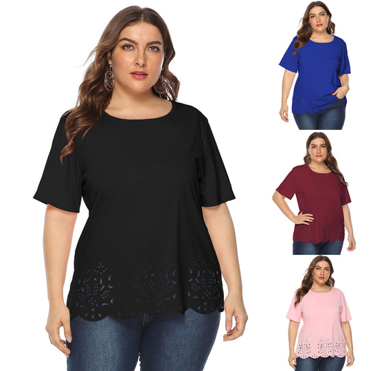 Damen luftiges Oberteil mit floralem Lochmuster EB