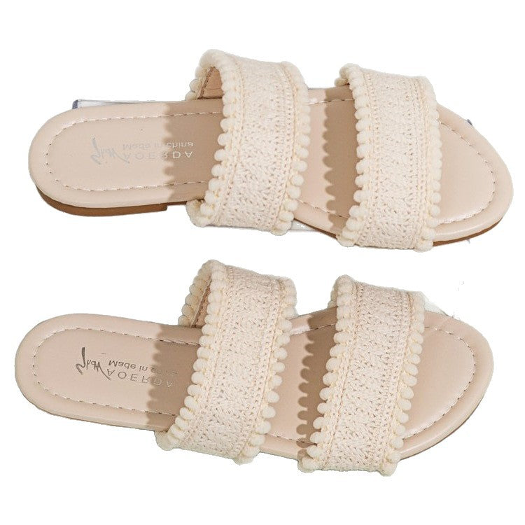 Damen Relaxed Riemensandalen mit floraler Häkel-Optik EB