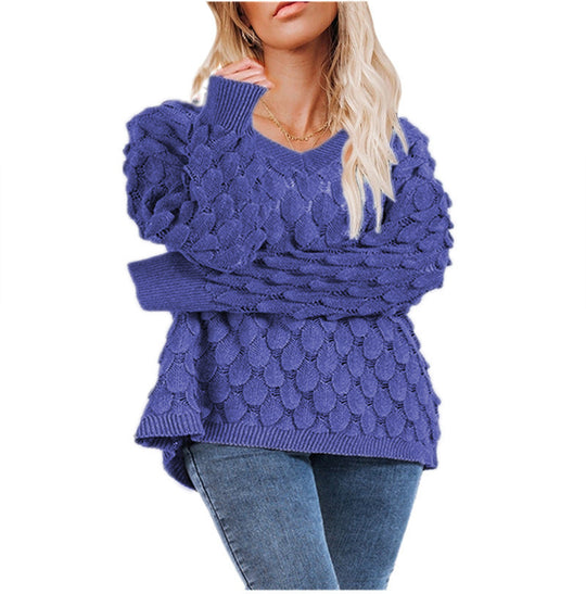 Damen Pullover mit Struktur und V-Ausschnitt EB