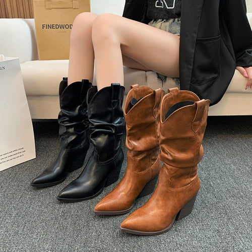Damen Western-Stiefel mit eleganter Raffung und Absatz EB