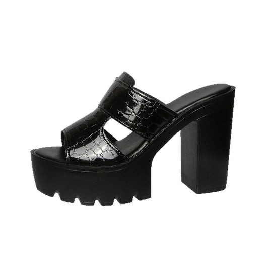 Damen Wedge-Pantoletten mit modischem Krokodil-Leder-Look und bequemem Blockabsatz EB