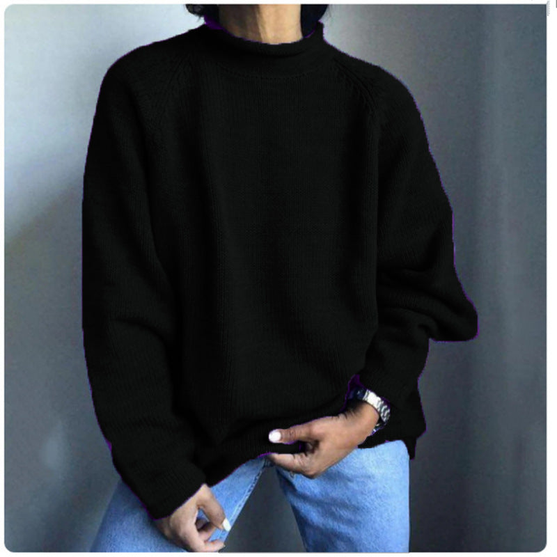Damen nan kastiger Feinstrickpullover mit kurzem Stehkragen und Raglanärmeln EB