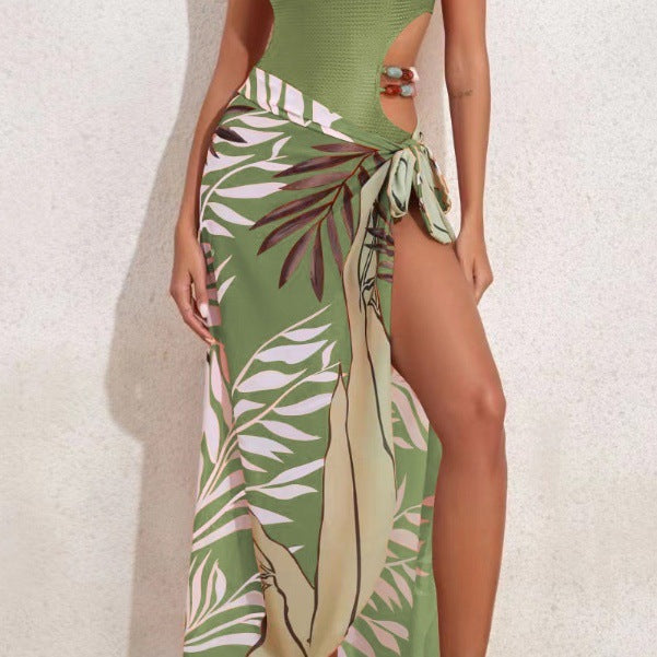 Damen Badeanzug-Set mit asymmetrischem Oberteil und elegantem Sarong EB