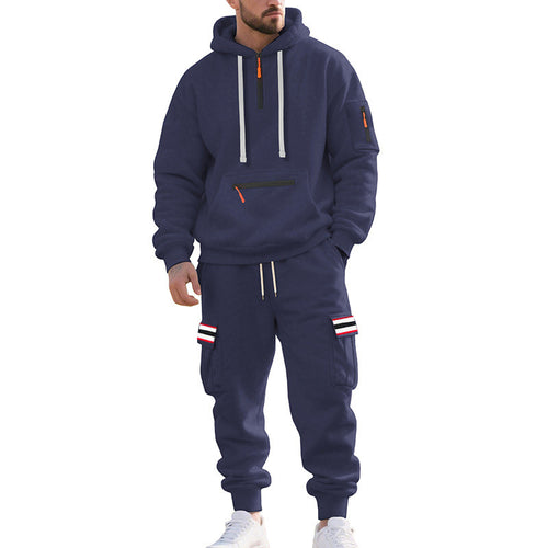 Herren nan Cargo-Hoodie- und Jogginghose-Set mit Halbzip, Reißverschluss-Kängurutasche und elastischem Tunnelzugbund EB