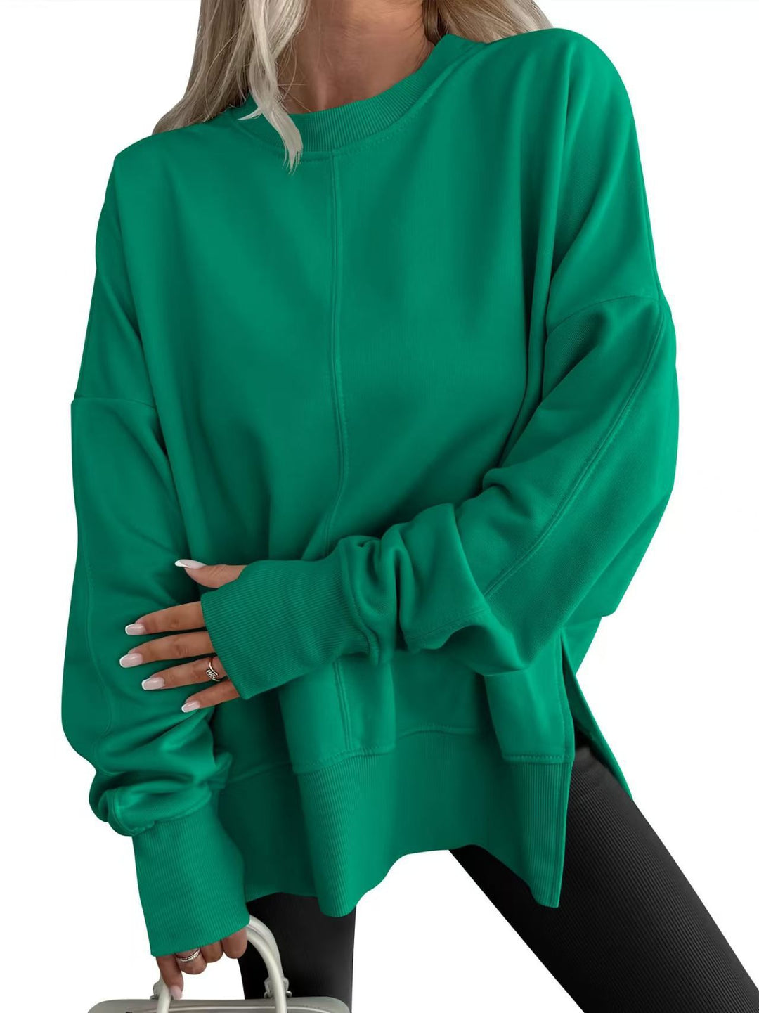 Damen Bequemer Langarm-Sweater mit Seitenschlitzen EB