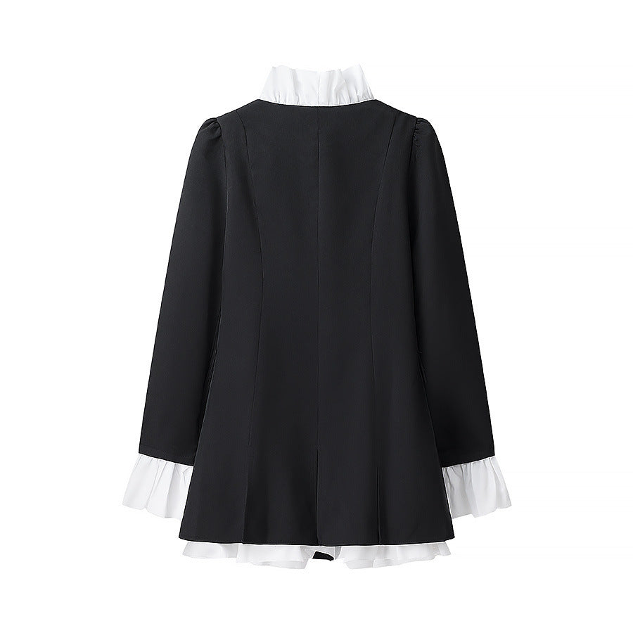 Damen modische Blazerjacke mit Rüschendetails und eleganten Knöpfen EB