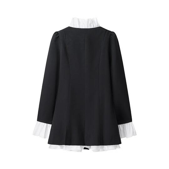 Damen modische Blazerjacke mit Rüschendetails und eleganten Knöpfen EB