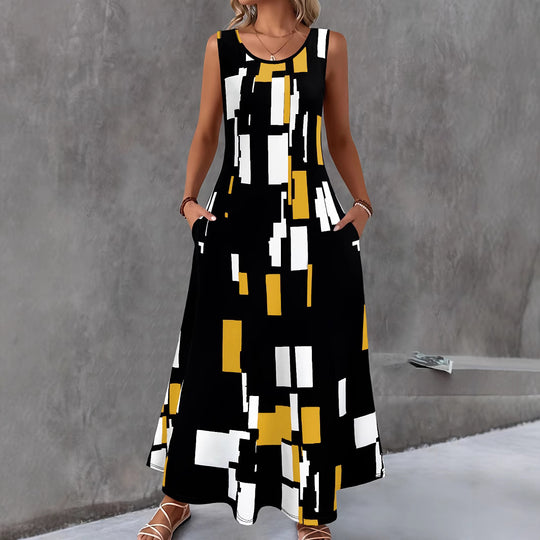 Damen Maxikleid mit buntem Grafikdesign EB