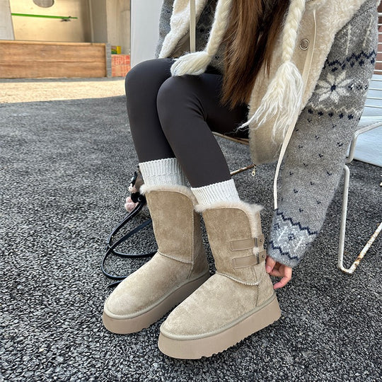 Damen kuschelige Winterstiefel mit verstellbarem Riemen und Soft-Futter EB