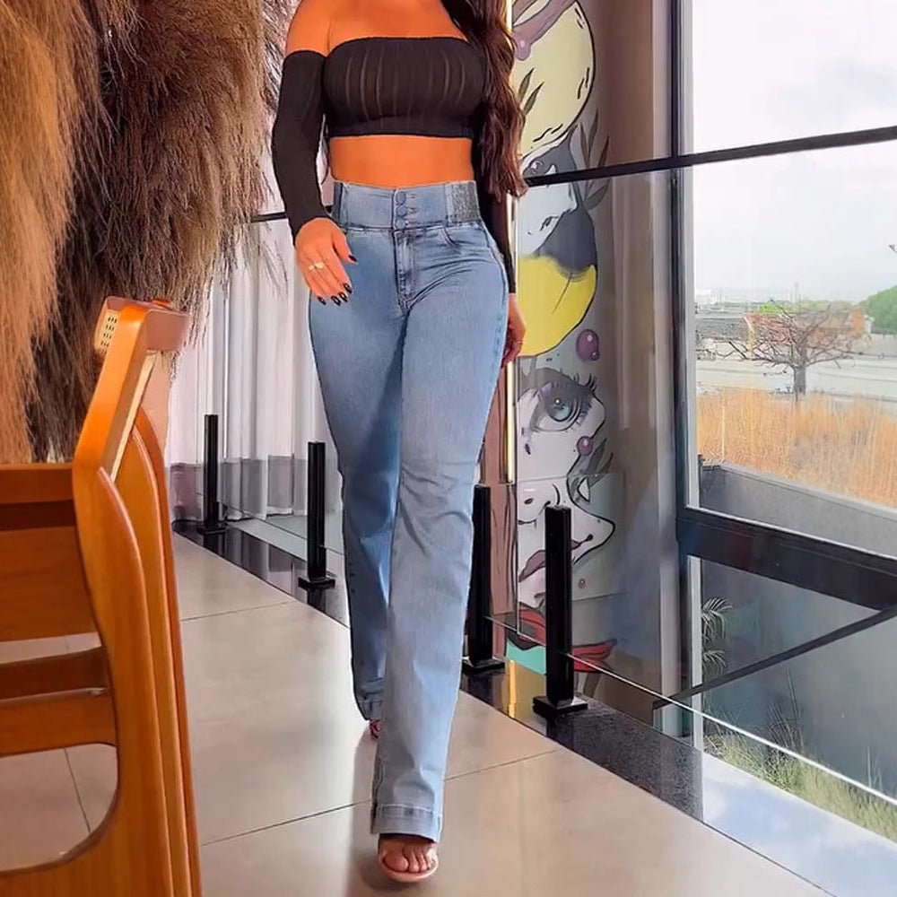 Damen Bootcut Jeans mit elegantem hohen Bund und körperformendem Schnitt EB