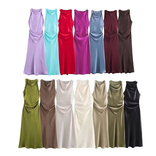 Damen elegantes Sommerkleid mit fließendem Schnitt und charmanten Rüschendetails EB