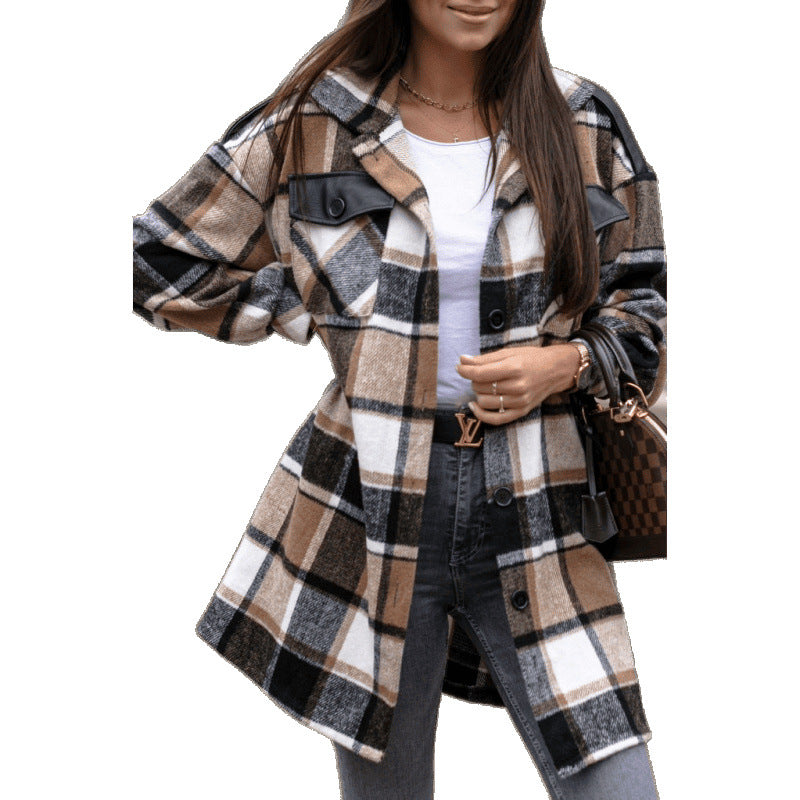 Damen Oversized Karierter Hemdjacke EB