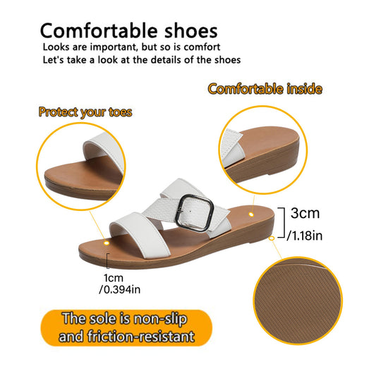 Damen Bequeme Wedge-Pantoletten mit modischem Schnallen-Design EB