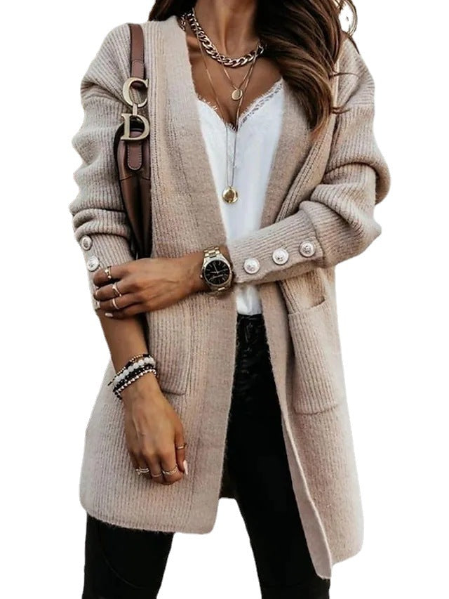Damen Elegante Strickjacke mit Knopfdetails und praktischen Taschen EB