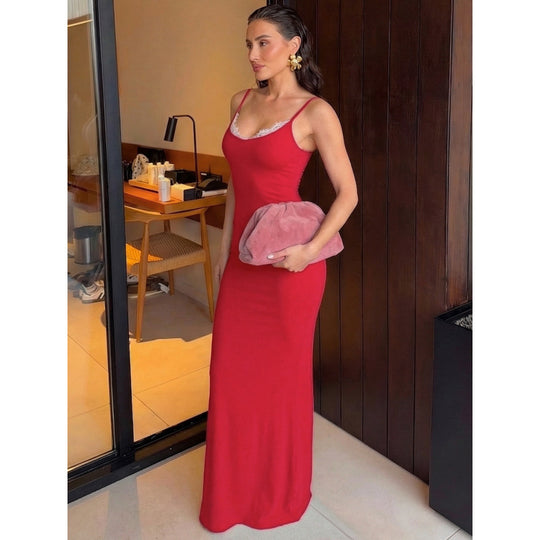 Damen Elegantes langes Kleid mit Spaghettiträgern und femininer Silhouette EB