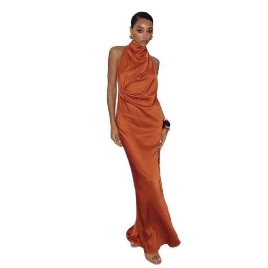 Damen Elegantes Maxi-Kleid mit hochwertigem Drapierungsdesign und schimmerndem Stoff EB