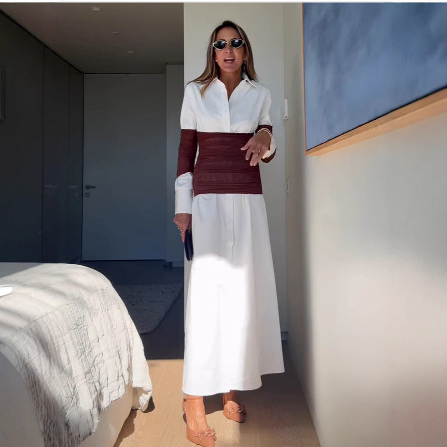 Damen Maxikleid mit innovativem Wickeldesign und modernen Kontrastdetails EB