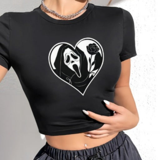 Damen Crop-T-Shirt mit kreativem Schriftzug und figurbetontem Schnitt EB