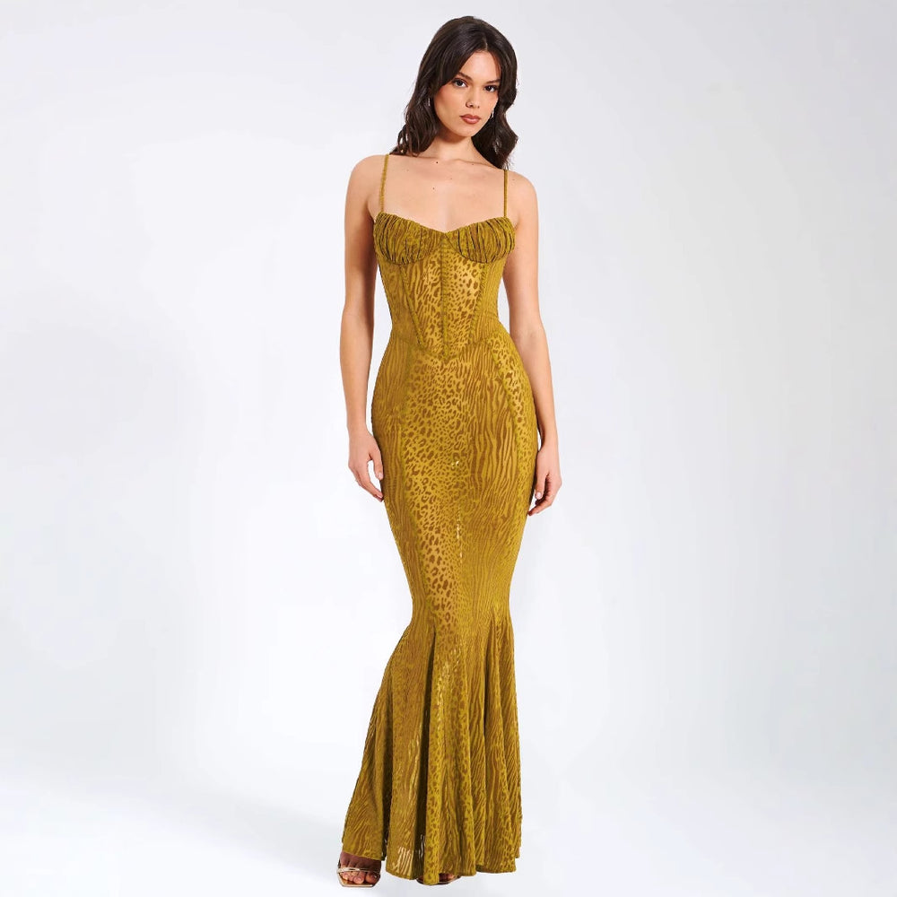 Damen Elegantes Abendkleid aus transparenter Spitze mit Leo-Muster EB