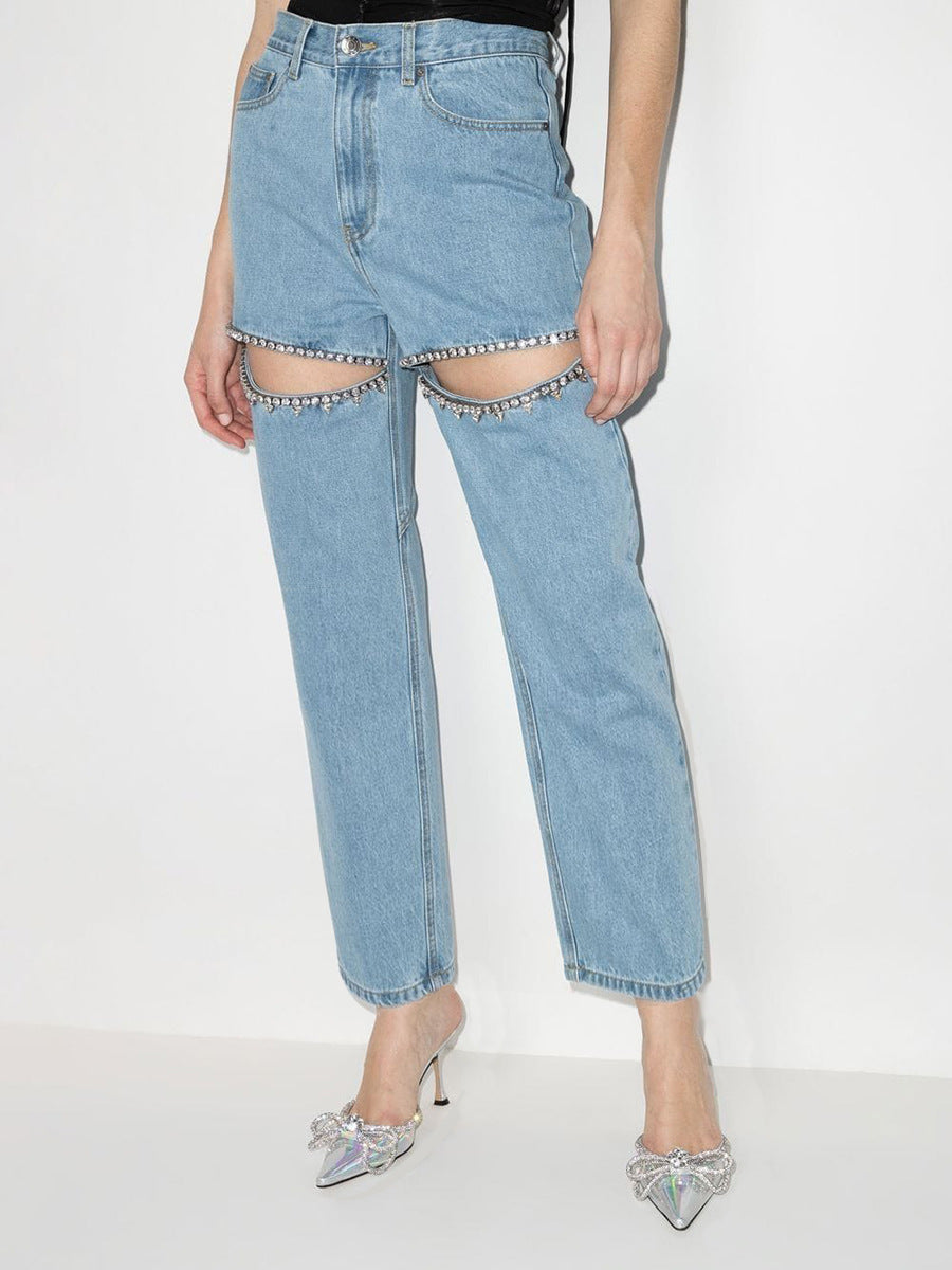 Damen Jeans mit strassbesetzten Ausschnitten und legerem Schnitt EB