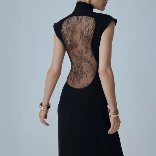 Damen Elegantes Minikleid mit Spitzenbesatz und glamourösen Ärmeln EB