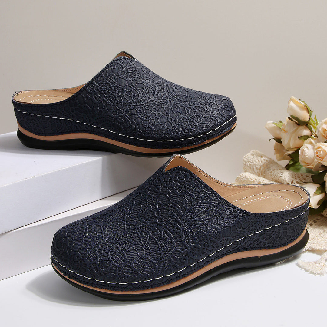 Damen Komfortable Clogs mit eleganter Spitzenstruktur und ergonomischem Fußbett EB