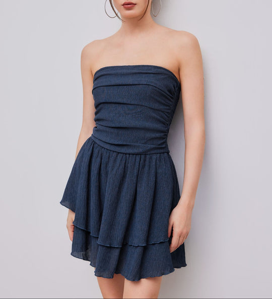 Damen Wickelkleid mit gerafftem Oberteil und fließendem Rock EB