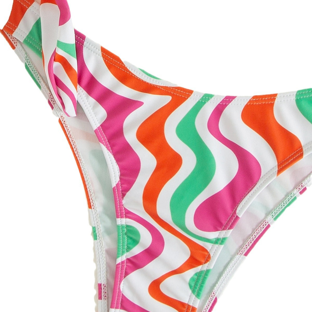 Damen asymmetrisches Bikini-Set mit buntem Wellenmuster EB