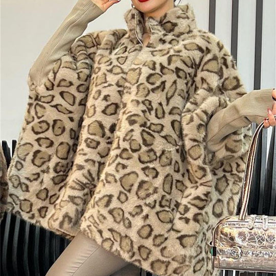 Damen Kuschel-Fleece-Poncho im Leopardenmuster EB