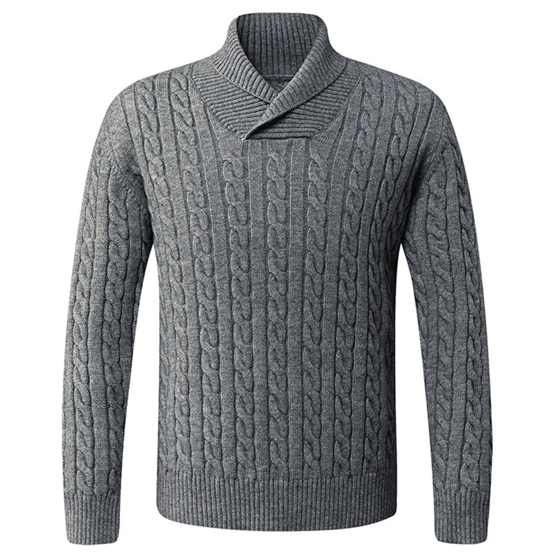 Herren Grobstrickpullover mit modernem Schalkragen und Zopfmuster EB