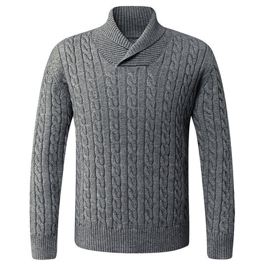 Herren Grobstrickpullover mit modernem Schalkragen und Zopfmuster EB