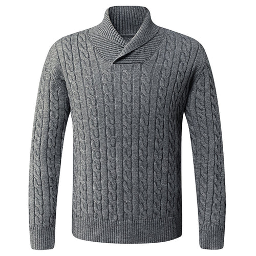 Herren Grobstrickpullover mit modernem Schalkragen und Zopfmuster EB