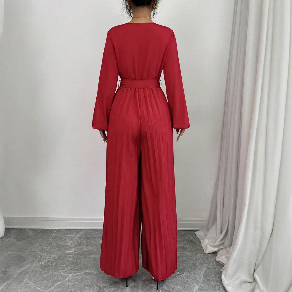 Damen Eleganter Jumpsuit mit taillierbarem Gürtel und plissiertem Schnitt EB