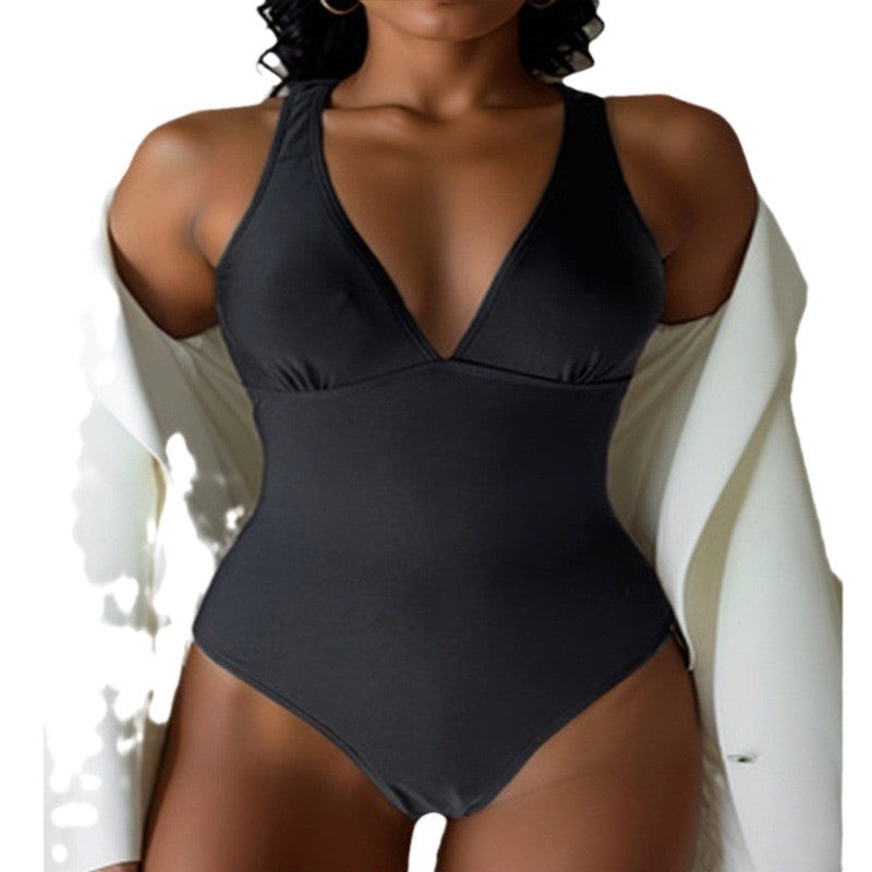 Damen eleganter V-Ausschnitt Einteiler EB