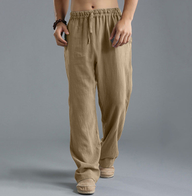 Herren nan lässige Leinenhose mit elastischem Bund, Kordelzug und geradem Bein EB