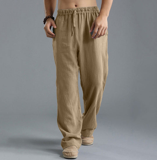Herren nan lässige Leinenhose mit elastischem Bund, Kordelzug und geradem Bein EB